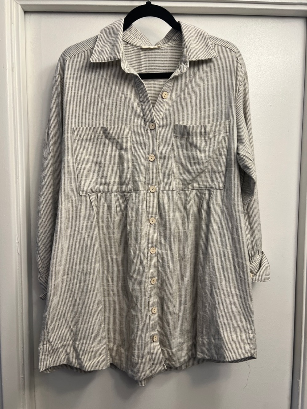 ILLA ILLA Cream and Black Striped Linen Blend Tunic Top Size Medium